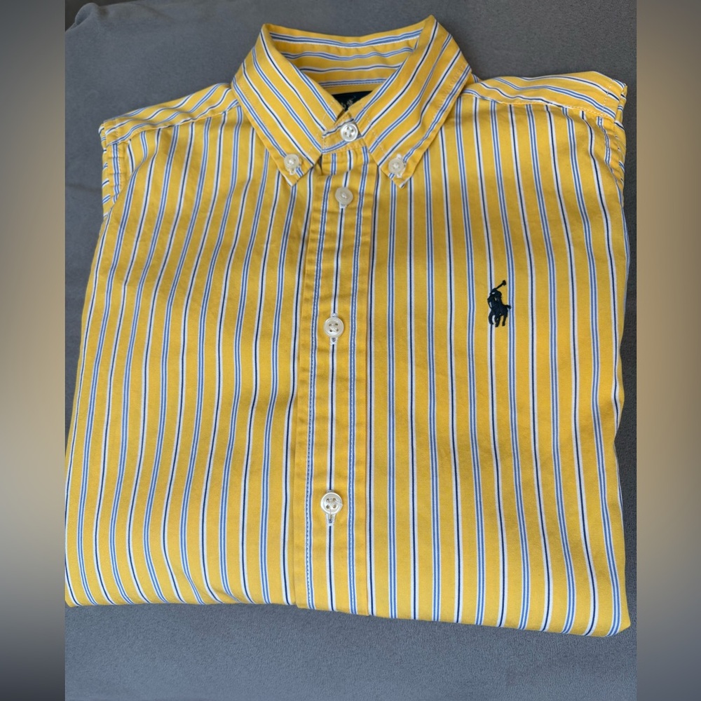 Ralph Lauren Shirt Boys Yellow Striped Long Sleeve Button Classic Size 6 Cotton - Picture 10 of 10